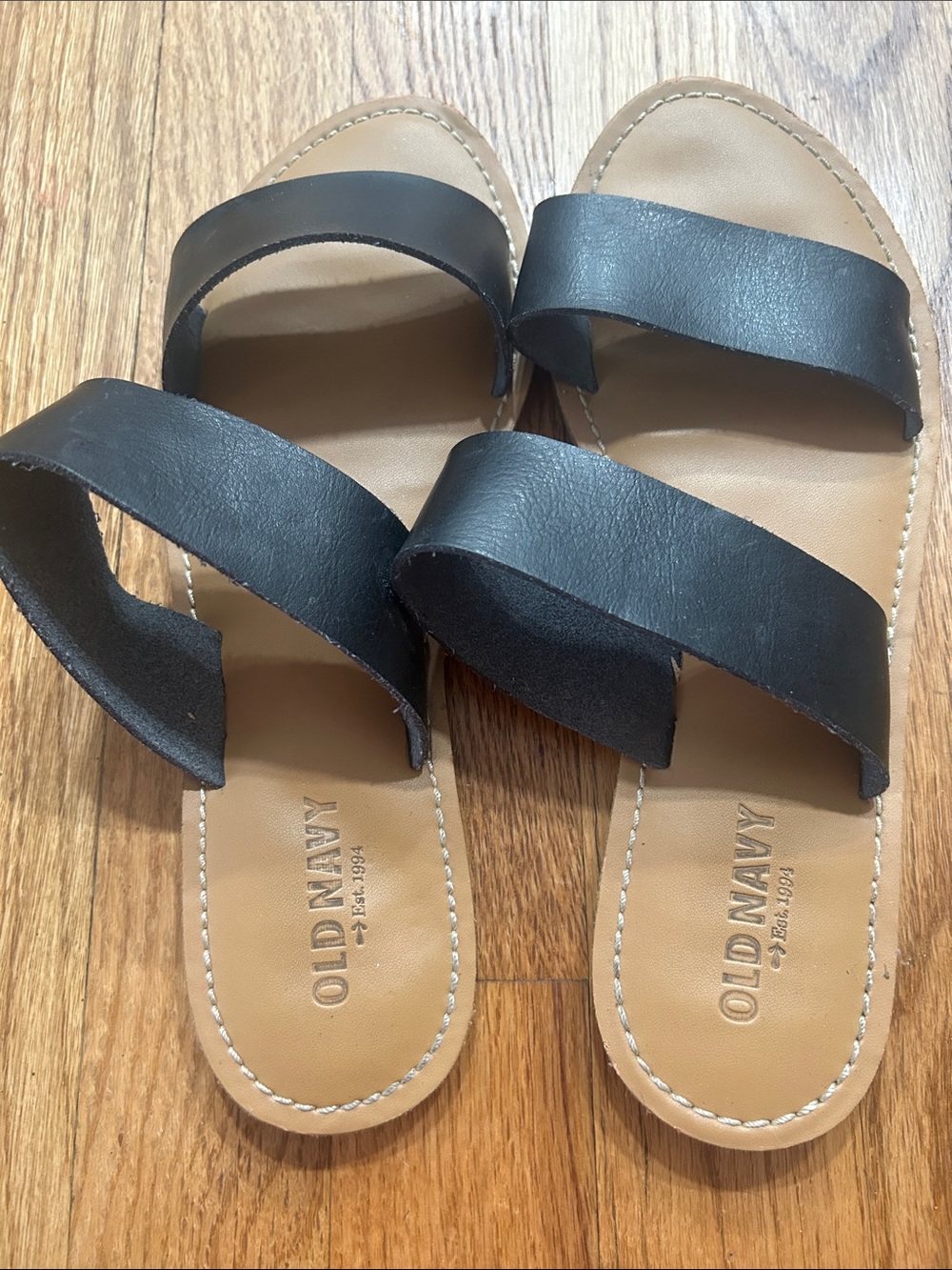 Old Navy Black Double-Strap Slide Sandals with Tan Footbed